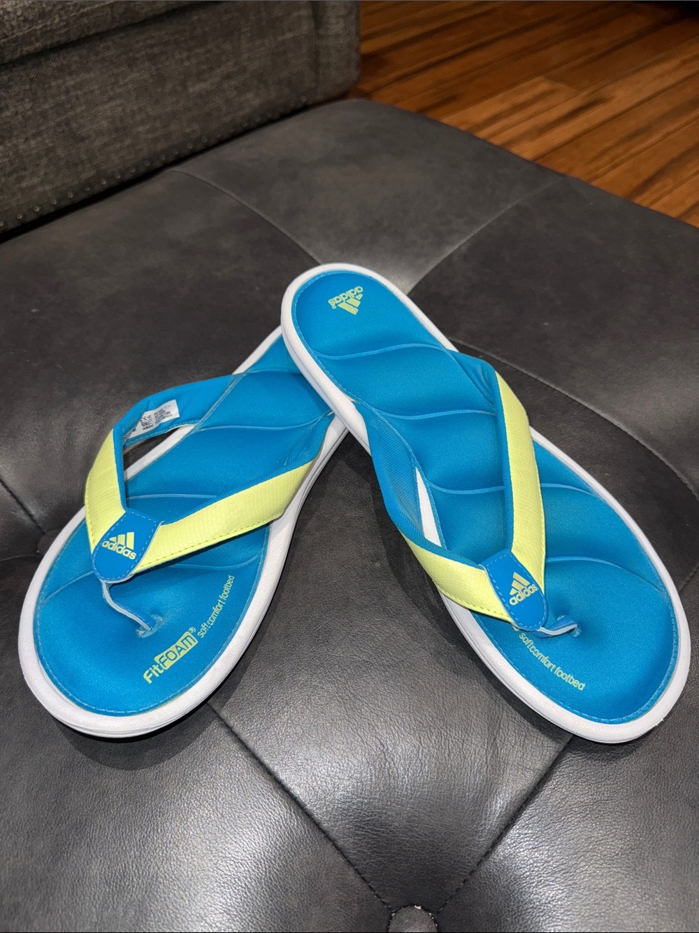 Adidas FitFoam Bright Blue & Green Flip-flops Size 10